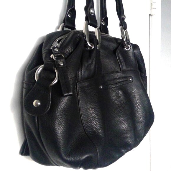 NEW B. Makowsky Black Leather Christie Satchel Medium Handbag Cheetah NWT $ 288 - Picture 5 of 11